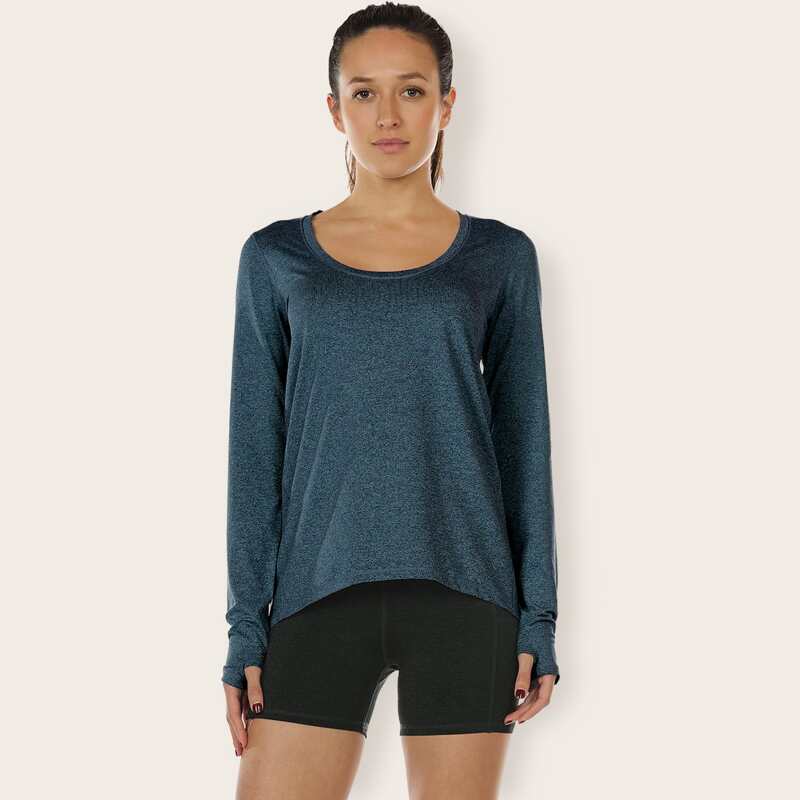 

Scoop Neck Solid Thumb Hole Sports Tee, Teal blue