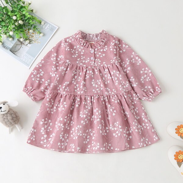 

Baby Girl Ditsy Floral Corduroy Dress, Baby pink