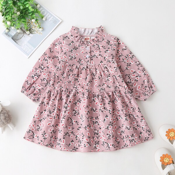 

Baby Girl Ditsy Floral Corduroy Dress, Dusty pink