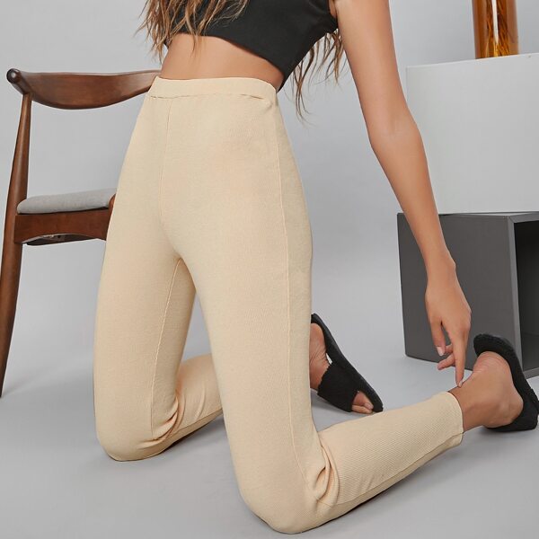 

Solid Rib-knit Leggings, Apricot
