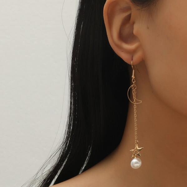 

Moon Decor Star & Faux Pearl Drop Earrings, Gold