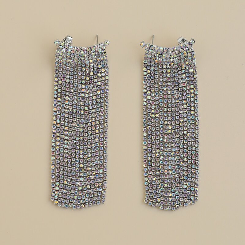 

Rhinestone Tassel Drop Earrings, Silver