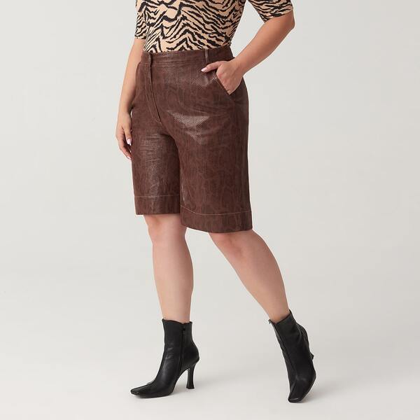 

Plus Zipper Fly Snakeskin Pattern PU Shorts, Multicolor