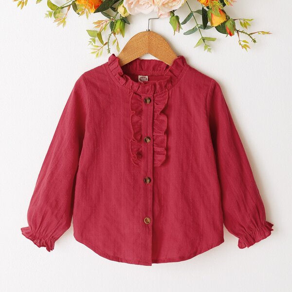 

Toddler Girls Flounce Sleeve Ruffle Trim Blouse, Rose red
