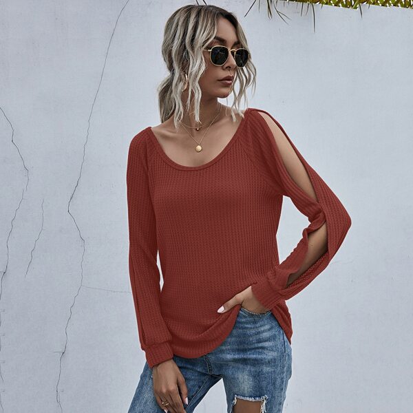 

Split Sleeve Waffle Knit Tee, Redwood