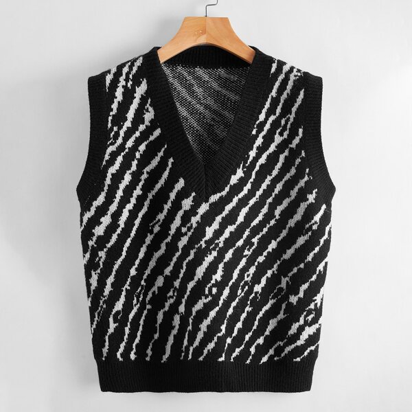 

Zebra Stripe Sweater Vest, Black and white
