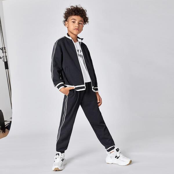 

Boys Zip Up Striped Trim Jacket & Sweatpants Set, Navy blue