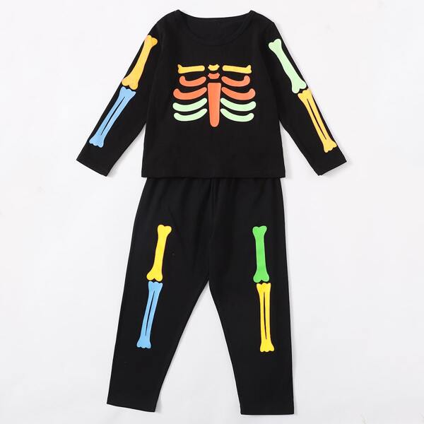 

Toddler Boys Skeleton Print PJ Set, Black