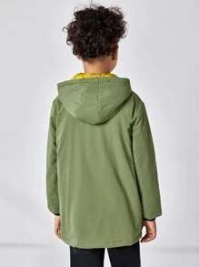 SHEIN Boys Zip Up Colourblock Hooded Coat - Army Green - View 2