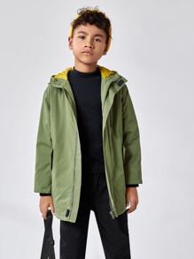 SHEIN Boys Zip Up Colourblock Hooded Coat - Army Green - View 3