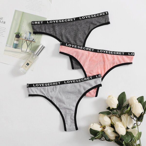 

3pack Rib Letter Tape Panty Set, Multicolor