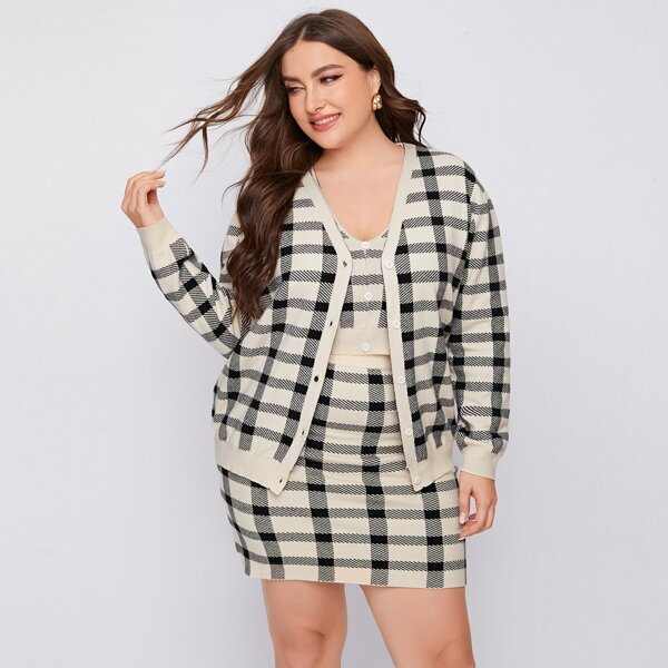 

Plus Plaid Pattern Knit Skirt, Multicolor