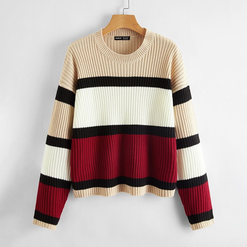 

Drop Shoulder Color Block Sweater, Multicolor
