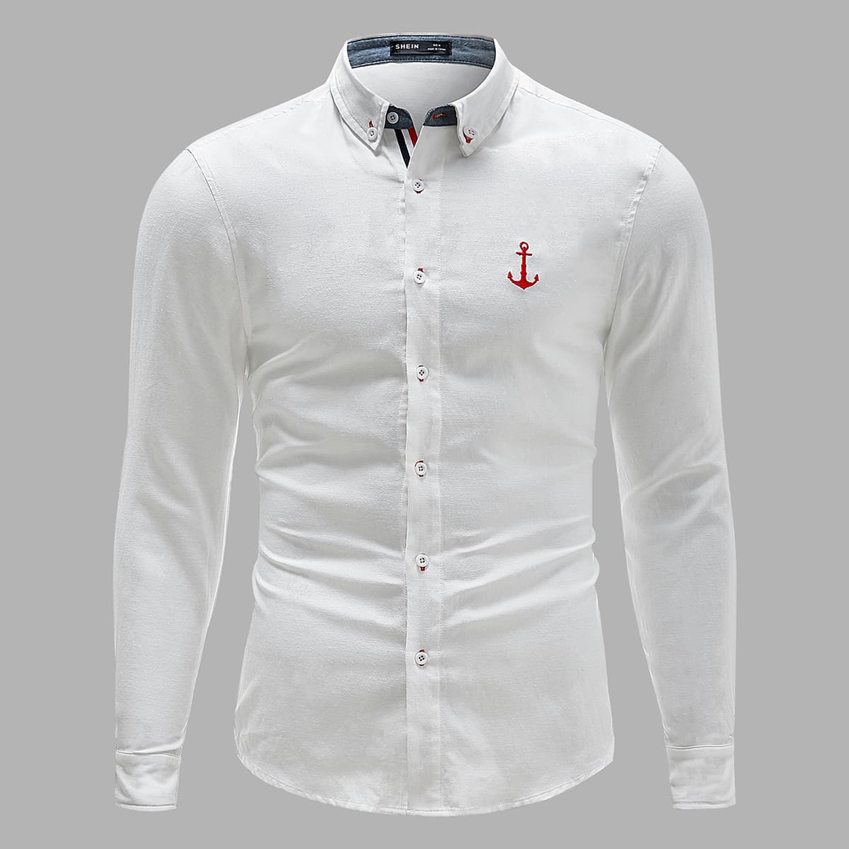 

Guys Striped Tape Anchor Embroidered Shirt, White