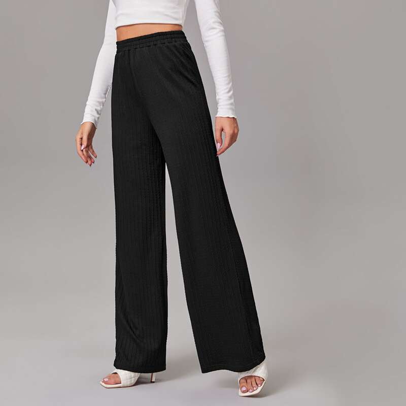 

Wide Leg Solid Pants, Black