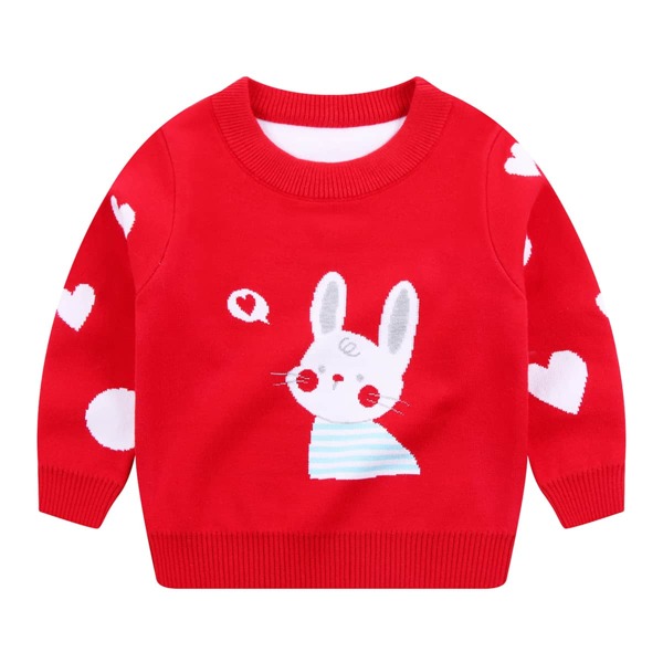 

Toddler Girls Cartoon & Heart Pattern Sweater, Red