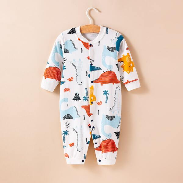 

Baby Unisex Cartoon Dinosaur & Tropical Print Jumpsuit, Multicolor