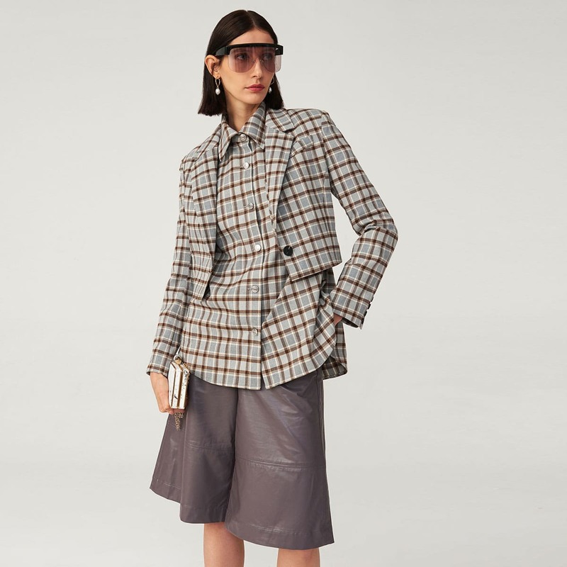 

100% COTTON PLAID CROP BLAZER, Multicolor