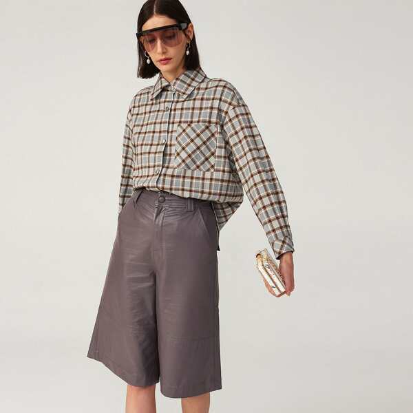 

PU LEATHER WIDE-LEG SHORTS, Dusty purple