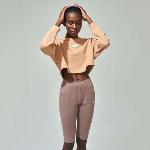 

COTTON LETTER GRAPHIC CROP PULLOVER, Apricot