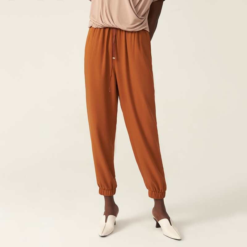 

Rayon Tie Waist Pants, Brown