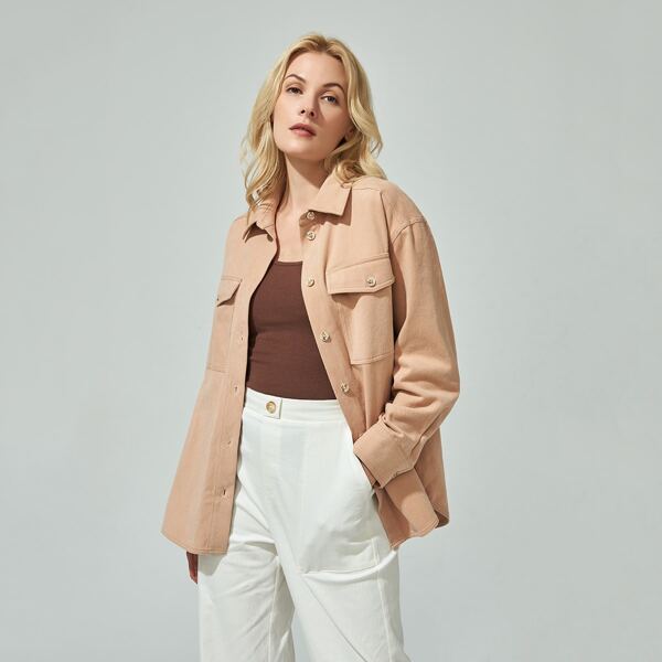 

100% COTTON UTILITY DROP SHOULDER BLOUSE, Apricot