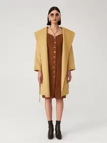 SHEIN Unity Abrigo de lana hecha a mano con capucha con cinturón - Caqui - Ver 8