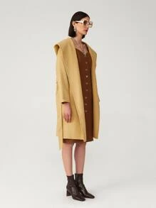 SHEIN Unity Abrigo de lana hecha a mano con capucha con cinturón - Caqui - Ver 9