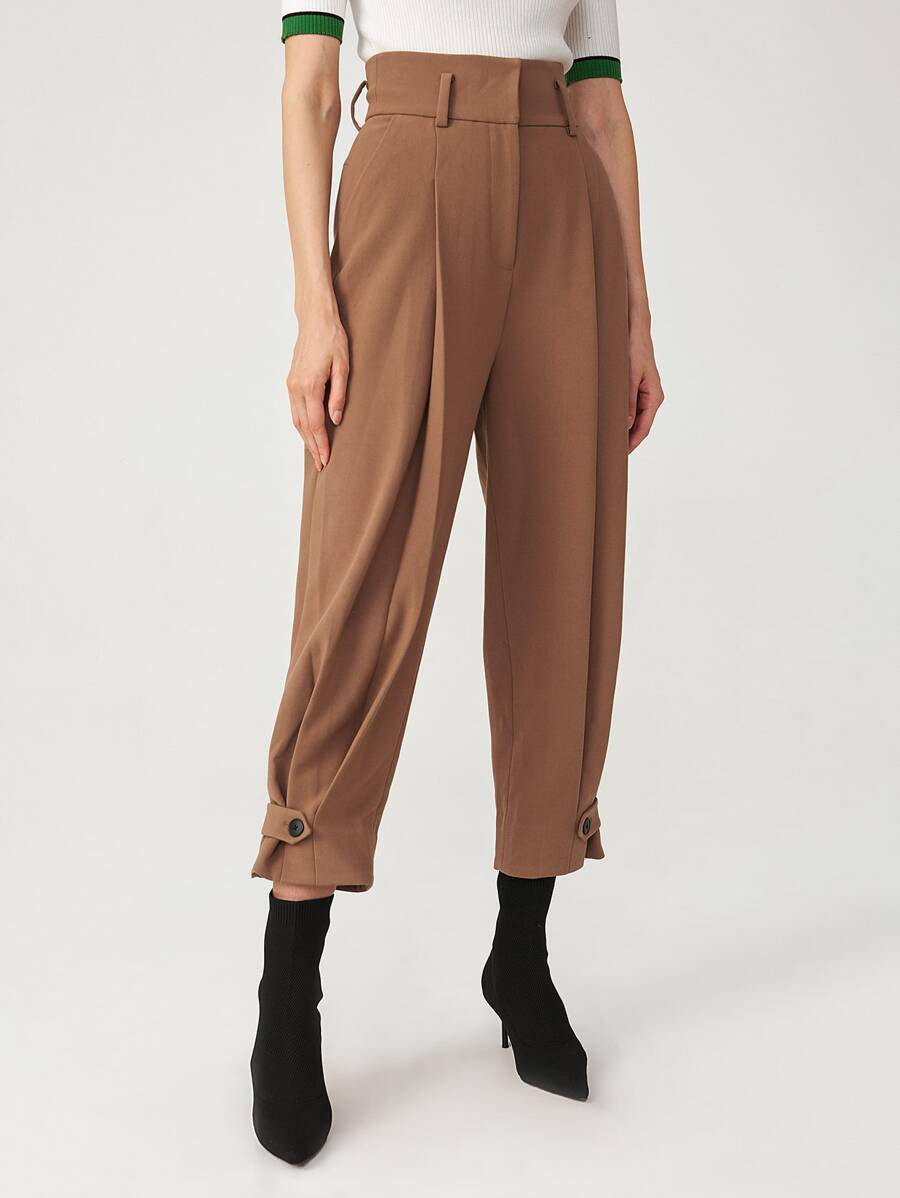 SHEIN Rayon Button Tab Cargo Pants - Mocha Brown - View 1