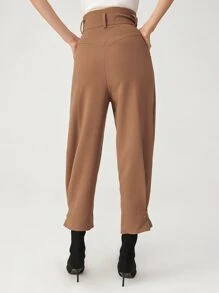 SHEIN Rayon Button Tab Cargo Pants - Mocha Brown - View 2