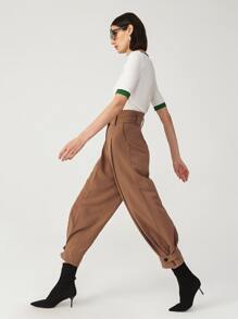 SHEIN Rayon Button Tab Cargo Pants - Mocha Brown - View 4
