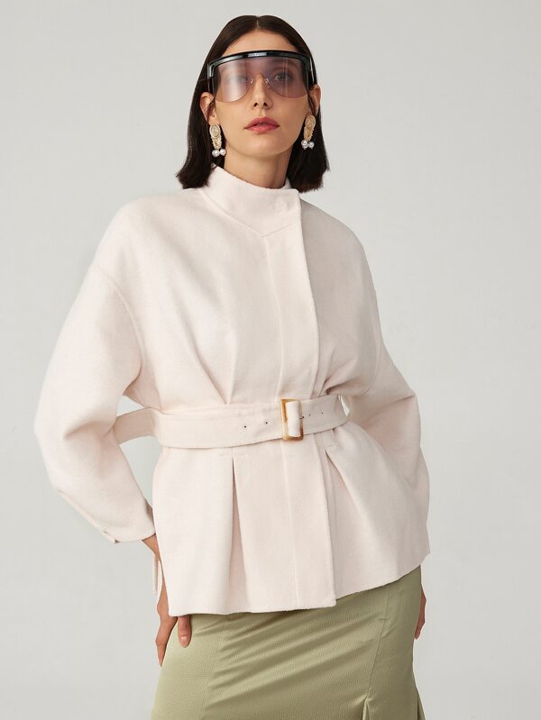 SHEIN Unity Chaqueta de lana hecha a mano con fruncido con cinturón