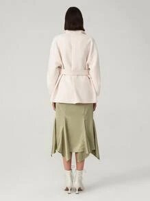 SHEIN Unity Belted Pleated Detail Handmade Wool Coat - Beige - View 2