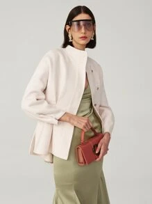 SHEIN Unity Belted Pleated Detail Handmade Wool Coat - Beige - View 6