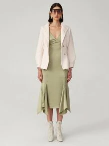 SHEIN Unity Belted Pleated Detail Handmade Wool Coat - Beige - View 8