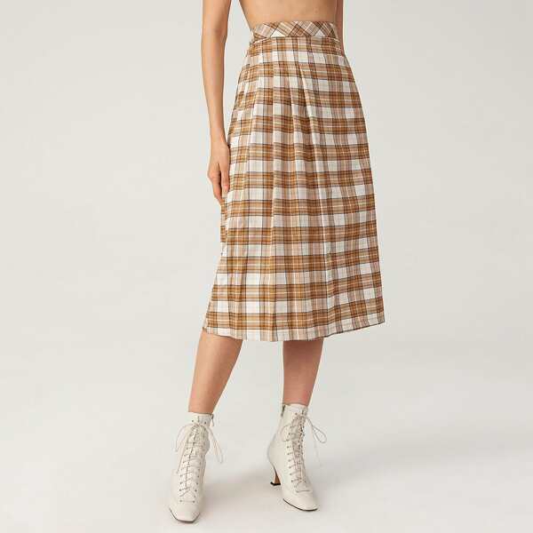 

TARTAN PLEATED DETAIL MIDI SKIRT, Multicolor