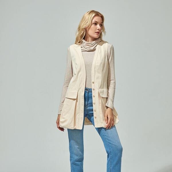 

BOXY FLAP POCKET GILET, Beige