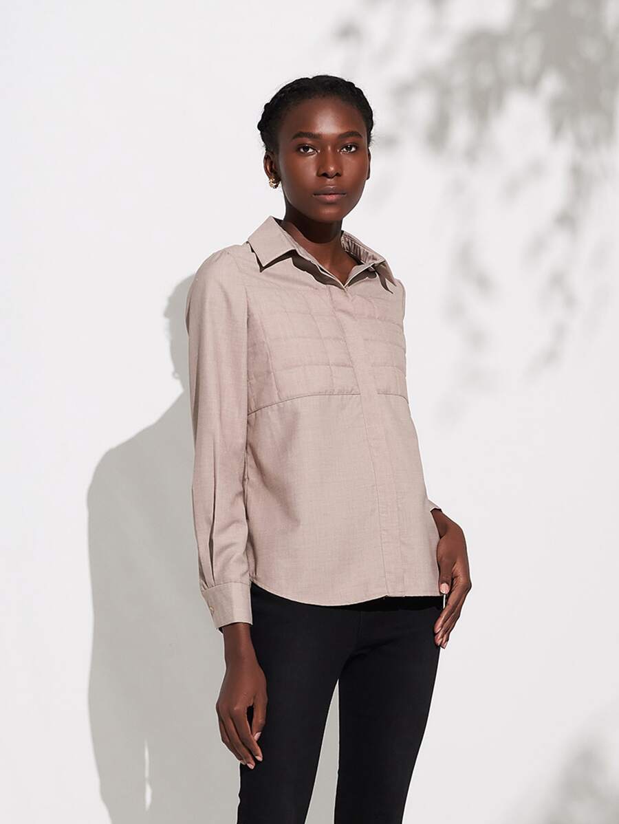 SHEIN Viscose Textured Shirt - Khaki - View 1