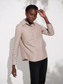 SHEIN Viscose Textured Shirt - Khaki - View 3