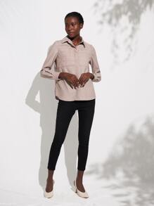 SHEIN Viscose Textured Shirt - Khaki - View 5