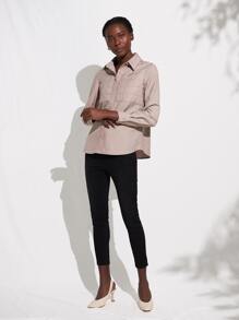 SHEIN Viscose Textured Shirt - Khaki - View 8