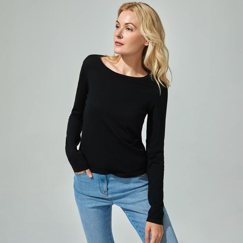 

WOOL-MIX BOATNECK FITTED SWEATER, Black