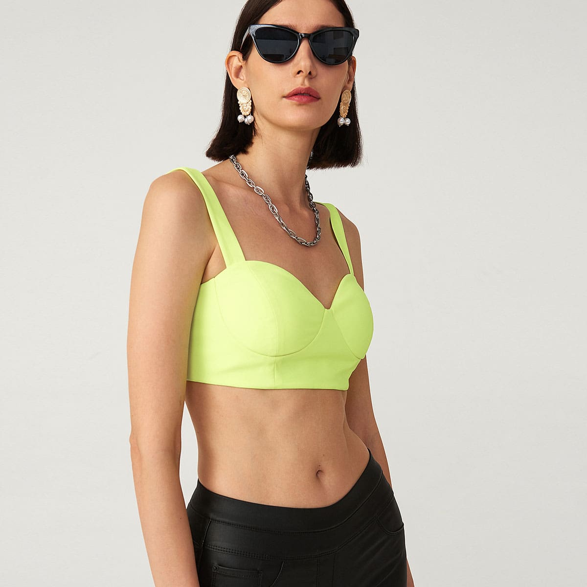 

LIME GREEN BUSTIER CROP TOP, Bright lime green