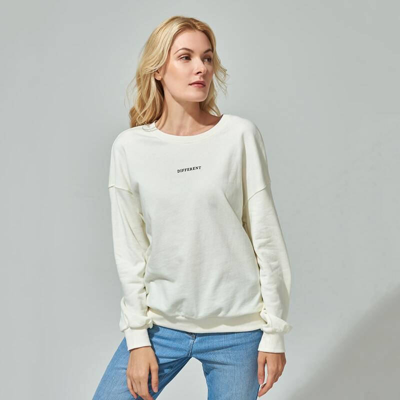 

COTTON BOXY LETTER GRAPHIC SWEATSHIRT, Beige