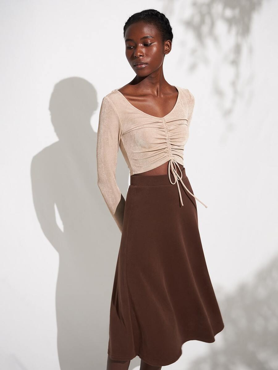 SHEIN Falda media amplio - Café integral - Ver 1