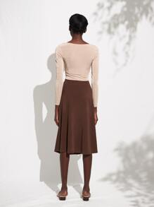 SHEIN 傘狀中長半身裙 - 咖啡棕 - 查看 2