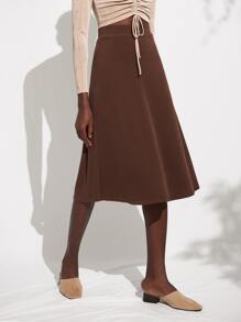 SHEIN 傘狀中長半身裙 - 咖啡棕 - 查看 9