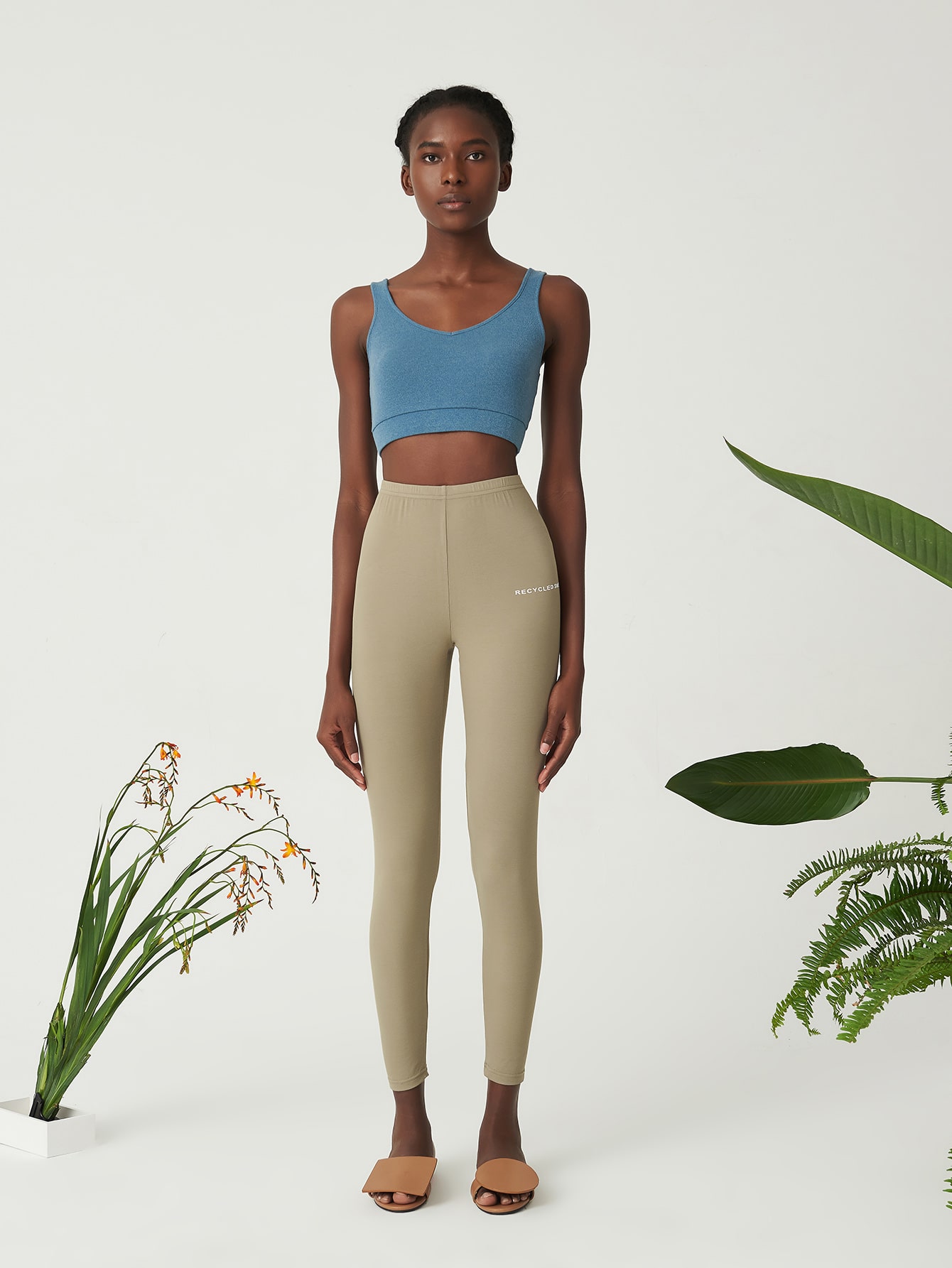 COTTON BLEND LETTER GRAPHIC LEGGINGS thumbnail