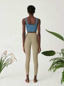 SHEIN Essnce Letter Graphic Leggings - Olive Green - View 2