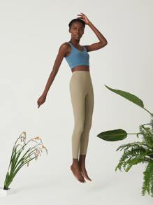 SHEIN Essnce Letter Graphic Leggings - Olive Green - View 5